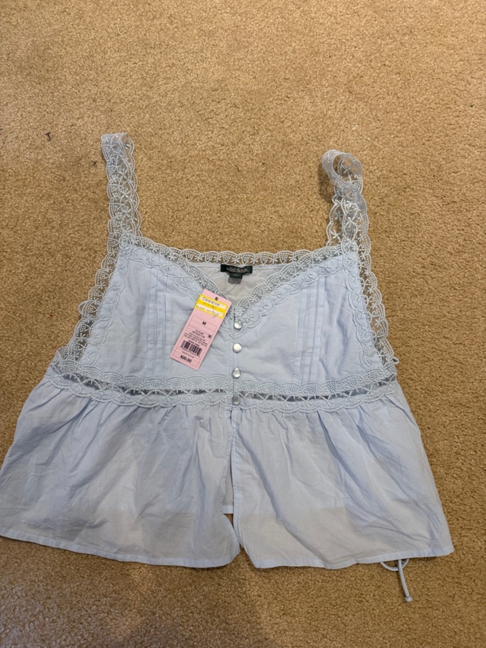 wild fable Light Blue Lace-Trim Sleeveless Button Top